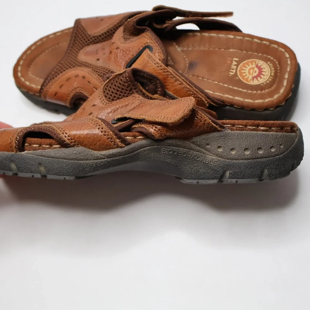 Earth Origins Spirit Gelron 2000 Brown Leather‎ Adj Strap Sandals Mens 9 Shoes